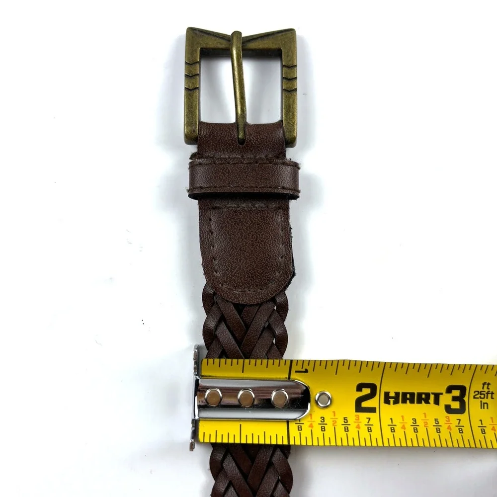 Braided Belt Unisex 34 Brown Woven Vegan Leather Bronze Buckle Classic Western
